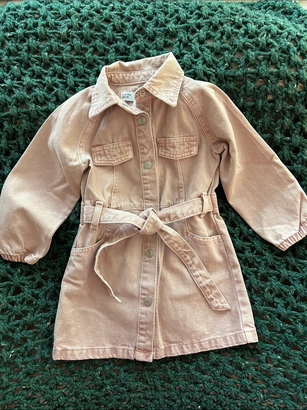 Denim&Co Girls' Dusty Rose Belted Jean dress